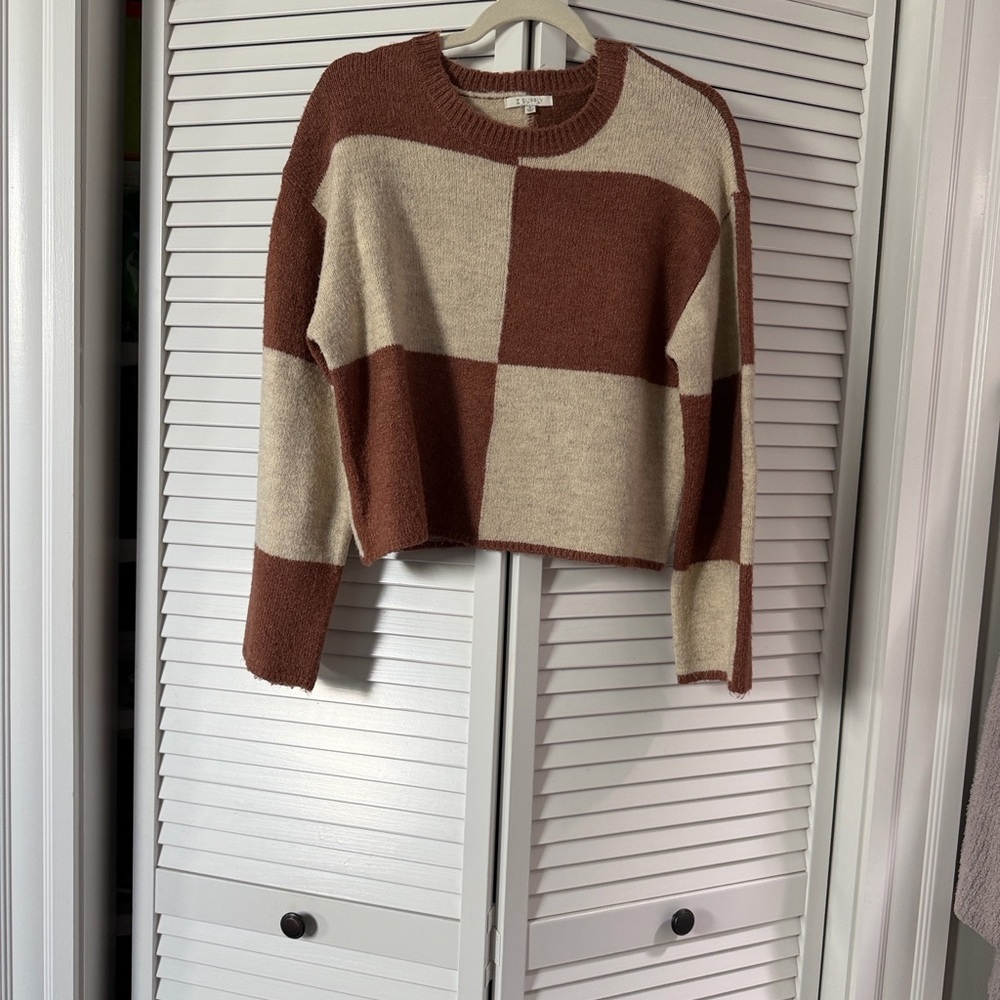 Z Supply Rust and Cream Colorblock Crewneck Sweater